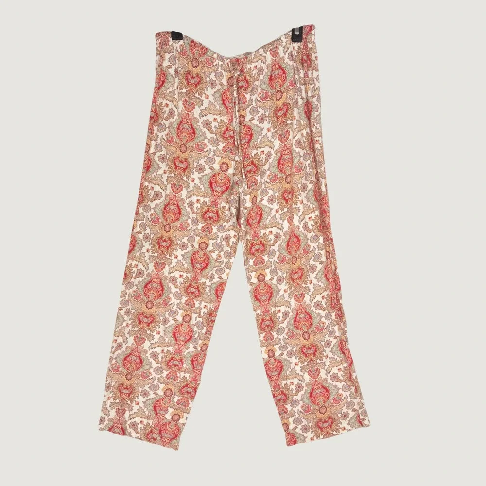 Lauren Ralph Lauren Womens Pajama Set Red Paisley Cotton Blend Large LRL Lounger